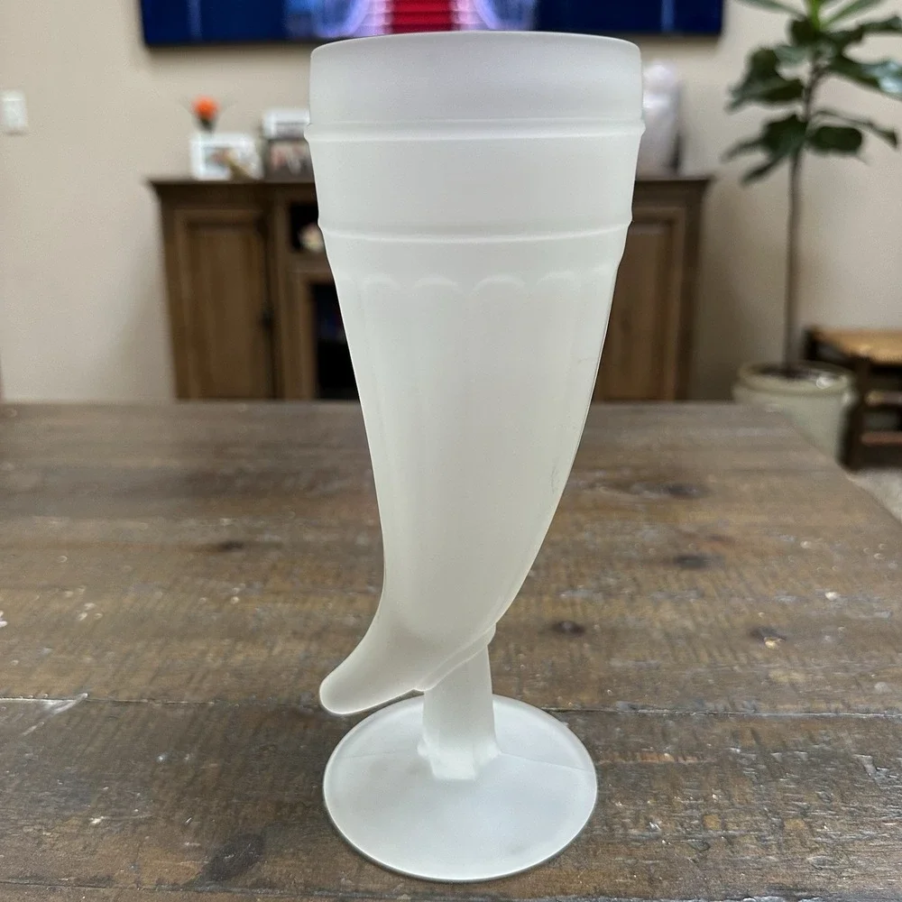 Set of 4 Frosted Glass Viking Horn Goblets Footed‎ Medieval Barware 8